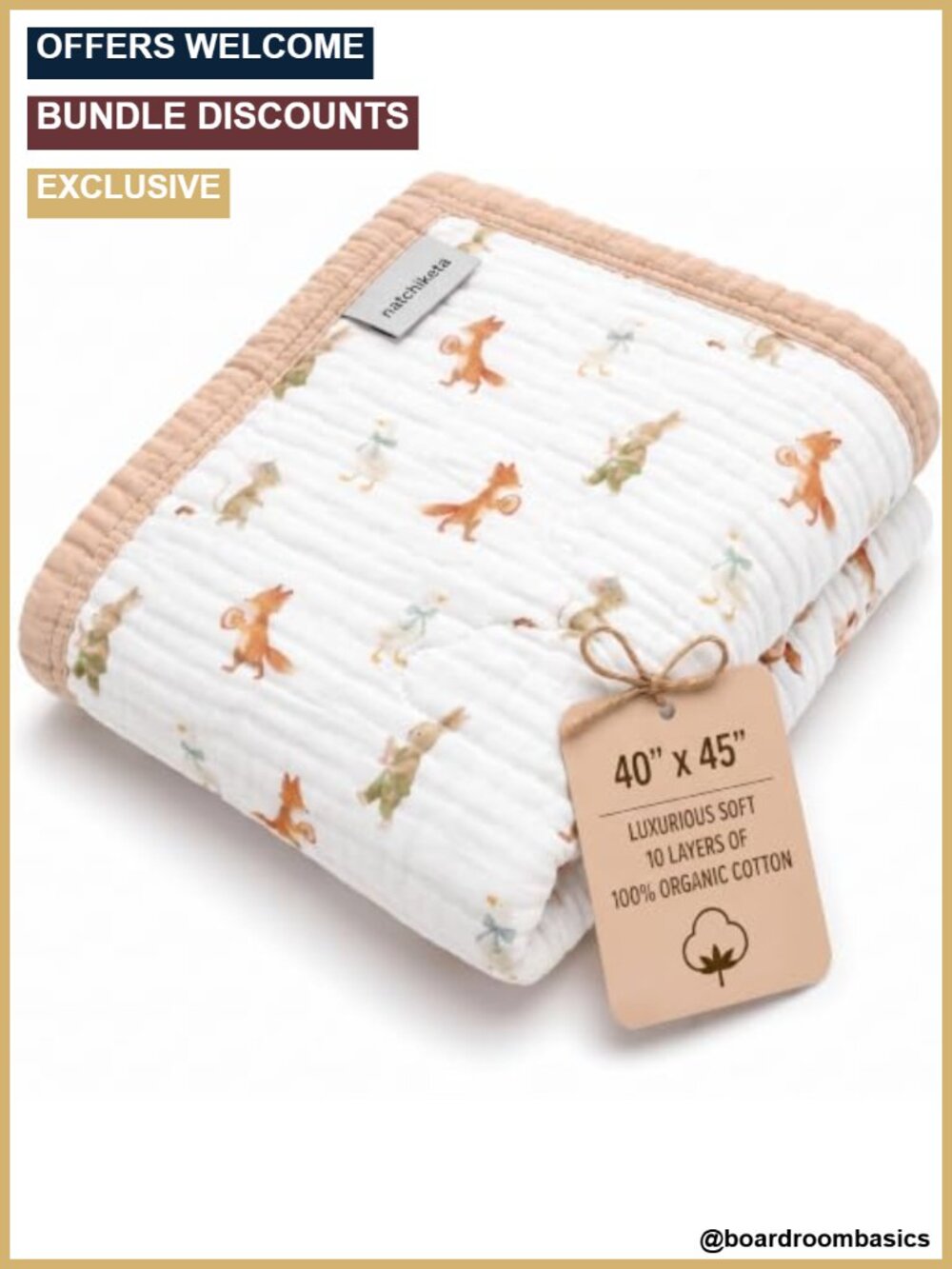 Organic Cotton Muslin Baby Blanket Soft Toddler Quilt for Swaddling